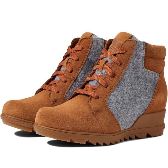 Sorel Evie Wedge Lace Up Ankle Booties Tan Grey Size 10 - Picture 1 of 7